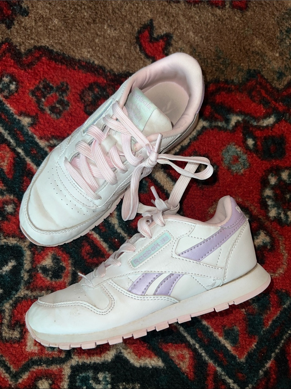 Reebok Kids White Sneakers with Light Pink & Lavender Accents